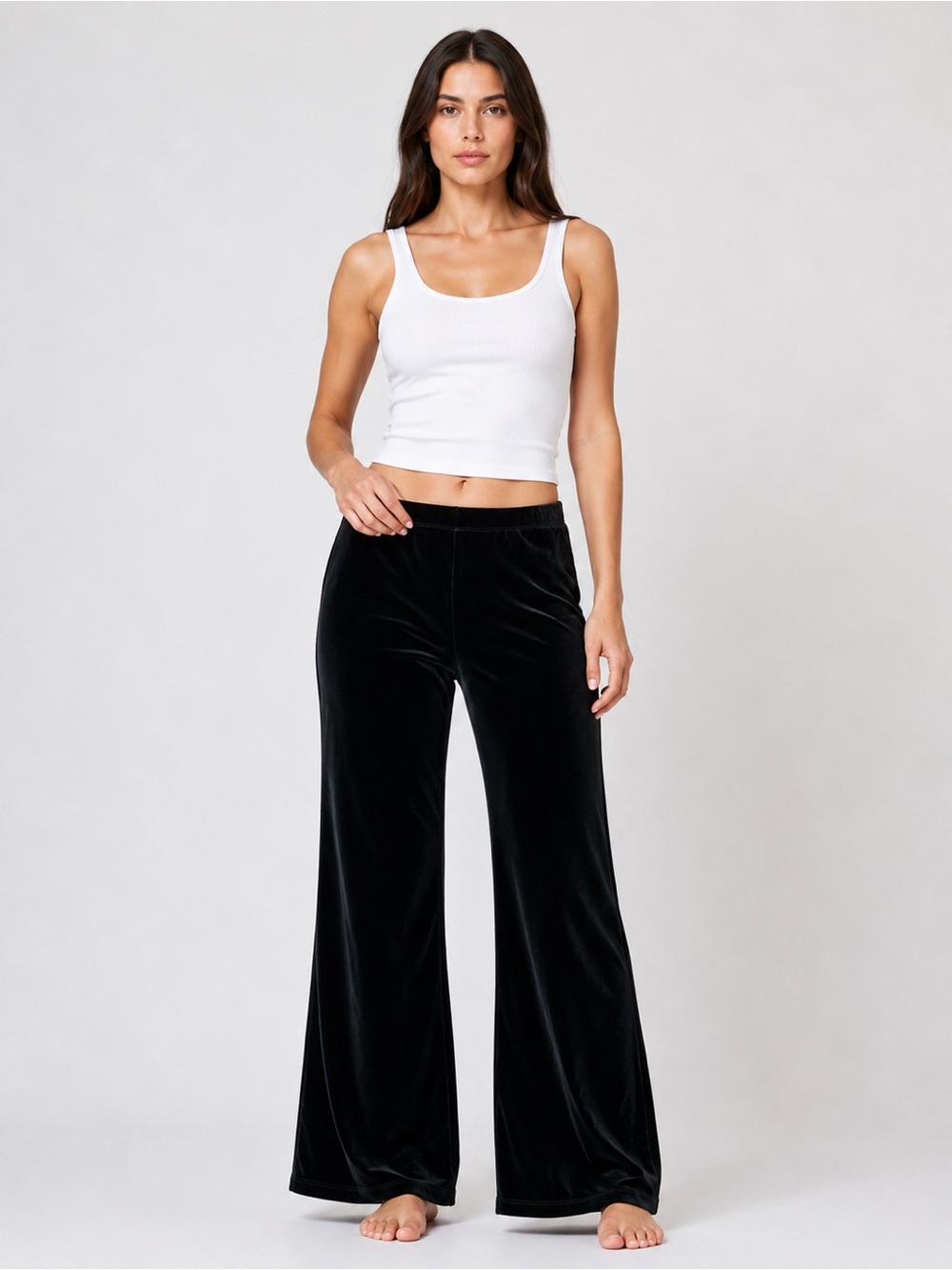 Baranda Black Velvet Pants XL Corduroy Soft Wide Leg Stretch Solid Style 54X1043
